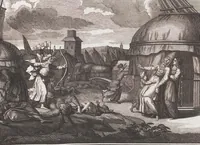 An illustration from Heilige Ceremonien, Gottes und Götzen-Dienste aller Völcker der Welt, Oder Eigentliche Vorstellung und summarischer Begriff, der vornehmsten Gottes-Dienstlichen Pflichten, Kirchen- und Tempel-Gebräuchen, der Christlich- und abgöttischen Völcker der gantzen Welt: Welche Nach des Berühmten Picarts Erfindung in Kupfer gestochen, und verlegt worden (1748)