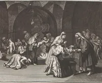 Picture 252 of 312 from Heilige Ceremonien, Gottes und Götzen-Dienste aller Völcker der Welt, Oder Eigentliche Vorstellung und summarischer Begriff, der vornehmsten Gottes-Dienstlichen Pflichten, Kirchen- und Tempel-Gebräuchen, der Christlich- und abgöttischen Völcker der gantzen Welt: Welche Nach des Berühmten Picarts Erfindung in Kupfer gestochen, und verlegt worden (1748), leaf 232