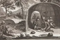 An illustration from Heilige Ceremonien, Gottes und Götzen-Dienste aller Völcker der Welt, Oder Eigentliche Vorstellung und summarischer Begriff, der vornehmsten Gottes-Dienstlichen Pflichten, Kirchen- und Tempel-Gebräuchen, der Christlich- und abgöttischen Völcker der gantzen Welt: Welche Nach des Berühmten Picarts Erfindung in Kupfer gestochen, und verlegt worden (1748)