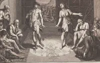 An illustration from Heilige Ceremonien, Gottes und Götzen-Dienste aller Völcker der Welt, Oder Eigentliche Vorstellung und summarischer Begriff, der vornehmsten Gottes-Dienstlichen Pflichten, Kirchen- und Tempel-Gebräuchen, der Christlich- und abgöttischen Völcker der gantzen Welt: Welche Nach des Berühmten Picarts Erfindung in Kupfer gestochen, und verlegt worden (1748)