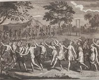 An illustration from Heilige Ceremonien, Gottes und Götzen-Dienste aller Völcker der Welt, Oder Eigentliche Vorstellung und summarischer Begriff, der vornehmsten Gottes-Dienstlichen Pflichten, Kirchen- und Tempel-Gebräuchen, der Christlich- und abgöttischen Völcker der gantzen Welt: Welche Nach des Berühmten Picarts Erfindung in Kupfer gestochen, und verlegt worden (1748)