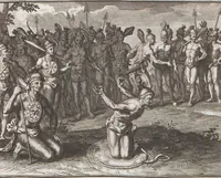 An illustration from Heilige Ceremonien, Gottes und Götzen-Dienste aller Völcker der Welt, Oder Eigentliche Vorstellung und summarischer Begriff, der vornehmsten Gottes-Dienstlichen Pflichten, Kirchen- und Tempel-Gebräuchen, der Christlich- und abgöttischen Völcker der gantzen Welt: Welche Nach des Berühmten Picarts Erfindung in Kupfer gestochen, und verlegt worden (1748)