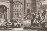 An illustration from Heilige Ceremonien, Gottes und Götzen-Dienste aller Völcker der Welt, Oder Eigentliche Vorstellung und summarischer Begriff, der vornehmsten Gottes-Dienstlichen Pflichten, Kirchen- und Tempel-Gebräuchen, der Christlich- und abgöttischen Völcker der gantzen Welt: Welche Nach des Berühmten Picarts Erfindung in Kupfer gestochen, und verlegt worden (1748)