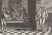 An illustration from Heilige Ceremonien, Gottes und Götzen-Dienste aller Völcker der Welt, Oder Eigentliche Vorstellung und summarischer Begriff, der vornehmsten Gottes-Dienstlichen Pflichten, Kirchen- und Tempel-Gebräuchen, der Christlich- und abgöttischen Völcker der gantzen Welt: Welche Nach des Berühmten Picarts Erfindung in Kupfer gestochen, und verlegt worden (1748)