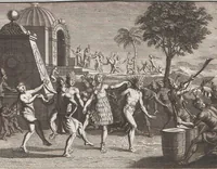 An illustration from Heilige Ceremonien, Gottes und Götzen-Dienste aller Völcker der Welt, Oder Eigentliche Vorstellung und summarischer Begriff, der vornehmsten Gottes-Dienstlichen Pflichten, Kirchen- und Tempel-Gebräuchen, der Christlich- und abgöttischen Völcker der gantzen Welt: Welche Nach des Berühmten Picarts Erfindung in Kupfer gestochen, und verlegt worden (1748)