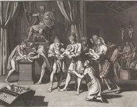 An illustration from Heilige Ceremonien, Gottes und Götzen-Dienste aller Völcker der Welt, Oder Eigentliche Vorstellung und summarischer Begriff, der vornehmsten Gottes-Dienstlichen Pflichten, Kirchen- und Tempel-Gebräuchen, der Christlich- und abgöttischen Völcker der gantzen Welt: Welche Nach des Berühmten Picarts Erfindung in Kupfer gestochen, und verlegt worden (1748)