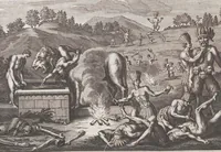 An illustration from Heilige Ceremonien, Gottes und Götzen-Dienste aller Völcker der Welt, Oder Eigentliche Vorstellung und summarischer Begriff, der vornehmsten Gottes-Dienstlichen Pflichten, Kirchen- und Tempel-Gebräuchen, der Christlich- und abgöttischen Völcker der gantzen Welt: Welche Nach des Berühmten Picarts Erfindung in Kupfer gestochen, und verlegt worden (1748)