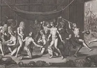 Picture 296 of 312 from Heilige Ceremonien, Gottes und Götzen-Dienste aller Völcker der Welt, Oder Eigentliche Vorstellung und summarischer Begriff, der vornehmsten Gottes-Dienstlichen Pflichten, Kirchen- und Tempel-Gebräuchen, der Christlich- und abgöttischen Völcker der gantzen Welt: Welche Nach des Berühmten Picarts Erfindung in Kupfer gestochen, und verlegt worden (1748), leaf 265