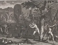 An illustration from Heilige Ceremonien, Gottes und Götzen-Dienste aller Völcker der Welt, Oder Eigentliche Vorstellung und summarischer Begriff, der vornehmsten Gottes-Dienstlichen Pflichten, Kirchen- und Tempel-Gebräuchen, der Christlich- und abgöttischen Völcker der gantzen Welt: Welche Nach des Berühmten Picarts Erfindung in Kupfer gestochen, und verlegt worden (1748)