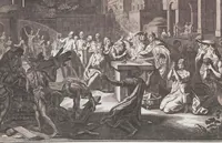 An illustration from Heilige Ceremonien, Gottes und Götzen-Dienste aller Völcker der Welt, Oder Eigentliche Vorstellung und summarischer Begriff, der vornehmsten Gottes-Dienstlichen Pflichten, Kirchen- und Tempel-Gebräuchen, der Christlich- und abgöttischen Völcker der gantzen Welt: Welche Nach des Berühmten Picarts Erfindung in Kupfer gestochen, und verlegt worden (1748)