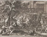 An illustration from Heilige Ceremonien, Gottes und Götzen-Dienste aller Völcker der Welt, Oder Eigentliche Vorstellung und summarischer Begriff, der vornehmsten Gottes-Dienstlichen Pflichten, Kirchen- und Tempel-Gebräuchen, der Christlich- und abgöttischen Völcker der gantzen Welt: Welche Nach des Berühmten Picarts Erfindung in Kupfer gestochen, und verlegt worden (1748)