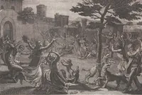 An illustration from Heilige Ceremonien, Gottes und Götzen-Dienste aller Völcker der Welt, Oder Eigentliche Vorstellung und summarischer Begriff, der vornehmsten Gottes-Dienstlichen Pflichten, Kirchen- und Tempel-Gebräuchen, der Christlich- und abgöttischen Völcker der gantzen Welt: Welche Nach des Berühmten Picarts Erfindung in Kupfer gestochen, und verlegt worden (1748)