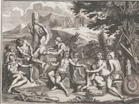 An illustration from Heilige Ceremonien, Gottes und Götzen-Dienste aller Völcker der Welt, Oder Eigentliche Vorstellung und summarischer Begriff, der vornehmsten Gottes-Dienstlichen Pflichten, Kirchen- und Tempel-Gebräuchen, der Christlich- und abgöttischen Völcker der gantzen Welt: Welche Nach des Berühmten Picarts Erfindung in Kupfer gestochen, und verlegt worden (1748)