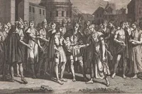 An illustration from Heilige Ceremonien, Gottes und Götzen-Dienste aller Völcker der Welt, Oder Eigentliche Vorstellung und summarischer Begriff, der vornehmsten Gottes-Dienstlichen Pflichten, Kirchen- und Tempel-Gebräuchen, der Christlich- und abgöttischen Völcker der gantzen Welt: Welche Nach des Berühmten Picarts Erfindung in Kupfer gestochen, und verlegt worden (1748)
