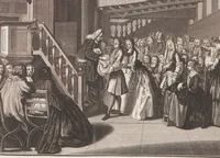 An illustration from Heilige Ceremonien, Gottes und Götzen-Dienste aller Völcker der Welt, Oder Eigentliche Vorstellung und summarischer Begriff, der vornehmsten Gottes-Dienstlichen Pflichten, Kirchen- und Tempel-Gebräuchen, der Christlich- und abgöttischen Völcker der gantzen Welt: Welche Nach des Berühmten Picarts Erfindung in Kupfer gestochen, und verlegt worden (1748)