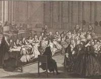 An illustration from Heilige Ceremonien, Gottes und Götzen-Dienste aller Völcker der Welt, Oder Eigentliche Vorstellung und summarischer Begriff, der vornehmsten Gottes-Dienstlichen Pflichten, Kirchen- und Tempel-Gebräuchen, der Christlich- und abgöttischen Völcker der gantzen Welt: Welche Nach des Berühmten Picarts Erfindung in Kupfer gestochen, und verlegt worden (1748)