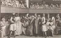An illustration from Heilige Ceremonien, Gottes und Götzen-Dienste aller Völcker der Welt, Oder Eigentliche Vorstellung und summarischer Begriff, der vornehmsten Gottes-Dienstlichen Pflichten, Kirchen- und Tempel-Gebräuchen, der Christlich- und abgöttischen Völcker der gantzen Welt: Welche Nach des Berühmten Picarts Erfindung in Kupfer gestochen, und verlegt worden (1748)