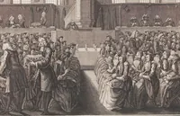 An illustration from Heilige Ceremonien, Gottes und Götzen-Dienste aller Völcker der Welt, Oder Eigentliche Vorstellung und summarischer Begriff, der vornehmsten Gottes-Dienstlichen Pflichten, Kirchen- und Tempel-Gebräuchen, der Christlich- und abgöttischen Völcker der gantzen Welt: Welche Nach des Berühmten Picarts Erfindung in Kupfer gestochen, und verlegt worden (1748)