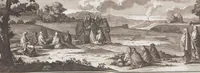 An illustration from Heilige Ceremonien, Gottes und Götzen-Dienste aller Völcker der Welt, Oder Eigentliche Vorstellung und summarischer Begriff, der vornehmsten Gottes-Dienstlichen Pflichten, Kirchen- und Tempel-Gebräuchen, der Christlich- und abgöttischen Völcker der gantzen Welt: Welche Nach des Berühmten Picarts Erfindung in Kupfer gestochen, und verlegt worden (1748)