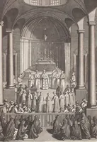 Picture 44 of 312 from Heilige Ceremonien, Gottes und Götzen-Dienste aller Völcker der Welt, Oder Eigentliche Vorstellung und summarischer Begriff, der vornehmsten Gottes-Dienstlichen Pflichten, Kirchen- und Tempel-Gebräuchen, der Christlich- und abgöttischen Völcker der gantzen Welt: Welche Nach des Berühmten Picarts Erfindung in Kupfer gestochen, und verlegt worden (1748), leaf 80