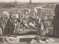An illustration from Heilige Ceremonien, Gottes und Götzen-Dienste aller Völcker der Welt, Oder Eigentliche Vorstellung und summarischer Begriff, der vornehmsten Gottes-Dienstlichen Pflichten, Kirchen- und Tempel-Gebräuchen, der Christlich- und abgöttischen Völcker der gantzen Welt: Welche Nach des Berühmten Picarts Erfindung in Kupfer gestochen, und verlegt worden (1748)