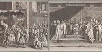 Picture 52 of 312 from Heilige Ceremonien, Gottes und Götzen-Dienste aller Völcker der Welt, Oder Eigentliche Vorstellung und summarischer Begriff, der vornehmsten Gottes-Dienstlichen Pflichten, Kirchen- und Tempel-Gebräuchen, der Christlich- und abgöttischen Völcker der gantzen Welt: Welche Nach des Berühmten Picarts Erfindung in Kupfer gestochen, und verlegt worden (1748), leaf 87