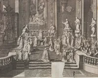 An illustration from Heilige Ceremonien, Gottes und Götzen-Dienste aller Völcker der Welt, Oder Eigentliche Vorstellung und summarischer Begriff, der vornehmsten Gottes-Dienstlichen Pflichten, Kirchen- und Tempel-Gebräuchen, der Christlich- und abgöttischen Völcker der gantzen Welt: Welche Nach des Berühmten Picarts Erfindung in Kupfer gestochen, und verlegt worden (1748)