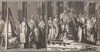Picture 63 of 312 from Heilige Ceremonien, Gottes und Götzen-Dienste aller Völcker der Welt, Oder Eigentliche Vorstellung und summarischer Begriff, der vornehmsten Gottes-Dienstlichen Pflichten, Kirchen- und Tempel-Gebräuchen, der Christlich- und abgöttischen Völcker der gantzen Welt: Welche Nach des Berühmten Picarts Erfindung in Kupfer gestochen, und verlegt worden (1748), leaf 96