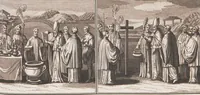 Picture 65 of 312 from Heilige Ceremonien, Gottes und Götzen-Dienste aller Völcker der Welt, Oder Eigentliche Vorstellung und summarischer Begriff, der vornehmsten Gottes-Dienstlichen Pflichten, Kirchen- und Tempel-Gebräuchen, der Christlich- und abgöttischen Völcker der gantzen Welt: Welche Nach des Berühmten Picarts Erfindung in Kupfer gestochen, und verlegt worden (1748), leaf 99