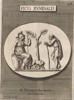 Picture 55 of 196 from Michaelis Angeli Causei De La Chausse Parisini Romanum Museum Sive Thesaurus Eruditae Antiquitatis: In Quo Gemmae, Idola, Insignia Sacerdotalia, Instrumenta sacrificijs, inservientia, Lucernae, Vasa, Bullae, Armillae, Fibulae, Claves, Annulli, Tesserae, Styli, Strigiles, Gutti, Phialae lacrymatoriae, vota, Signa Militaria, Marmora &c. (1707), leaf 104
