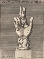 Picture 180 of 196 from Michaelis Angeli Causei De La Chausse Parisini Romanum Museum Sive Thesaurus Eruditae Antiquitatis: In Quo Gemmae, Idola, Insignia Sacerdotalia, Instrumenta sacrificijs, inservientia, Lucernae, Vasa, Bullae, Armillae, Fibulae, Claves, Annulli, Tesserae, Styli, Strigiles, Gutti, Phialae lacrymatoriae, vota, Signa Militaria, Marmora &c. (1707), leaf 318