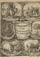 An illustration from D. Georg. Christoph. Petri ab Hartenfelß/ Consiliarii Et Archiatri Moguntini &c. &c. Elephantographia Curiosa: Cui Accessit Ejusdem Auctoris Oratio Panegyrica De Elephantis, Publice In Actu Doctorali Erfordiæ Habita; Nec Non Justi Lipsii Epistola De Eodem Argumento Erudite Conscripta: In Fine Adjectus Est Index Rerum Notabilium Locupletissimus