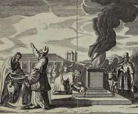 An illustration from Der gantzen Welt Religionen; Oder Beschreibung aller Gottes- und Götzendienste/ wie auch Ketzereyen/ in Asia, Africa, America, und Europa, von Anfang der Welt/ biß auff diese gegenwertige Zeit: Oder Beschreibung aller Gottes- und Götzendienste, wie auch Ketzereyen, in Asia, Africa, America und Europa, von Anfang der Welt, biß auff diese gegenwertige Zeit (1668)