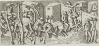 An illustration from Colonna Traiana eretta dal Senato, e popolo romano all'imperatore Traiano Avgvsto nel svo foro in Roma [electronic resource]: scolpita con l'historie della gverra dacica la prima e la seconda espeditione, e vittoria contro il re Decebalo (1673)