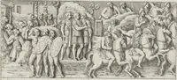 An illustration from Colonna Traiana eretta dal Senato, e popolo romano all'imperatore Traiano Avgvsto nel svo foro in Roma [electronic resource]: scolpita con l'historie della gverra dacica la prima e la seconda espeditione, e vittoria contro il re Decebalo (1673)