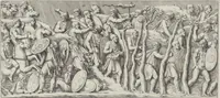 Picture 56 of 134 from Colonna Traiana eretta dal Senato, e popolo romano all'imperatore Traiano Avgvsto nel svo foro in Roma [electronic resource]: scolpita con l'historie della gverra dacica la prima e la seconda espeditione, e vittoria contro il re Decebalo (1673), leaf 111