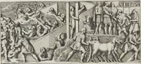 An illustration from Colonna Traiana eretta dal Senato, e popolo romano all'imperatore Traiano Avgvsto nel svo foro in Roma [electronic resource]: scolpita con l'historie della gverra dacica la prima e la seconda espeditione, e vittoria contro il re Decebalo (1673)
