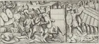 An illustration from Colonna Traiana eretta dal Senato, e popolo romano all'imperatore Traiano Avgvsto nel svo foro in Roma [electronic resource]: scolpita con l'historie della gverra dacica la prima e la seconda espeditione, e vittoria contro il re Decebalo (1673)