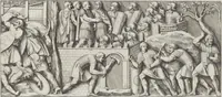 An illustration from Colonna Traiana eretta dal Senato, e popolo romano all'imperatore Traiano Avgvsto nel svo foro in Roma [electronic resource]: scolpita con l'historie della gverra dacica la prima e la seconda espeditione, e vittoria contro il re Decebalo (1673)