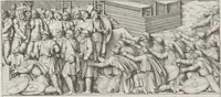 An illustration from Colonna Traiana eretta dal Senato, e popolo romano all'imperatore Traiano Avgvsto nel svo foro in Roma [electronic resource]: scolpita con l'historie della gverra dacica la prima e la seconda espeditione, e vittoria contro il re Decebalo (1673)
