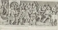 An illustration from Colonna Traiana eretta dal Senato, e popolo romano all'imperatore Traiano Avgvsto nel svo foro in Roma [electronic resource]: scolpita con l'historie della gverra dacica la prima e la seconda espeditione, e vittoria contro il re Decebalo (1673)