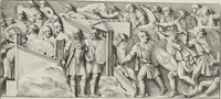 An illustration from Colonna Traiana eretta dal Senato, e popolo romano all'imperatore Traiano Avgvsto nel svo foro in Roma [electronic resource]: scolpita con l'historie della gverra dacica la prima e la seconda espeditione, e vittoria contro il re Decebalo (1673)