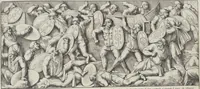 An illustration from Colonna Traiana eretta dal Senato, e popolo romano all'imperatore Traiano Avgvsto nel svo foro in Roma [electronic resource]: scolpita con l'historie della gverra dacica la prima e la seconda espeditione, e vittoria contro il re Decebalo (1673)