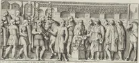 An illustration from Colonna Traiana eretta dal Senato, e popolo romano all'imperatore Traiano Avgvsto nel svo foro in Roma [electronic resource]: scolpita con l'historie della gverra dacica la prima e la seconda espeditione, e vittoria contro il re Decebalo (1673)