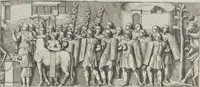 An illustration from Colonna Traiana eretta dal Senato, e popolo romano all'imperatore Traiano Avgvsto nel svo foro in Roma [electronic resource]: scolpita con l'historie della gverra dacica la prima e la seconda espeditione, e vittoria contro il re Decebalo (1673)