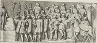 An illustration from Colonna Traiana eretta dal Senato, e popolo romano all'imperatore Traiano Avgvsto nel svo foro in Roma [electronic resource]: scolpita con l'historie della gverra dacica la prima e la seconda espeditione, e vittoria contro il re Decebalo (1673)