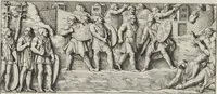 An illustration from Colonna Traiana eretta dal Senato, e popolo romano all'imperatore Traiano Avgvsto nel svo foro in Roma [electronic resource]: scolpita con l'historie della gverra dacica la prima e la seconda espeditione, e vittoria contro il re Decebalo (1673)