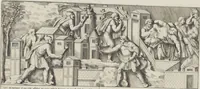 An illustration from Colonna Traiana eretta dal Senato, e popolo romano all'imperatore Traiano Avgvsto nel svo foro in Roma [electronic resource]: scolpita con l'historie della gverra dacica la prima e la seconda espeditione, e vittoria contro il re Decebalo (1673)