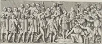 An illustration from Colonna Traiana eretta dal Senato, e popolo romano all'imperatore Traiano Avgvsto nel svo foro in Roma [electronic resource]: scolpita con l'historie della gverra dacica la prima e la seconda espeditione, e vittoria contro il re Decebalo (1673)