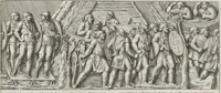 An illustration from Colonna Traiana eretta dal Senato, e popolo romano all'imperatore Traiano Avgvsto nel svo foro in Roma [electronic resource]: scolpita con l'historie della gverra dacica la prima e la seconda espeditione, e vittoria contro il re Decebalo (1673)